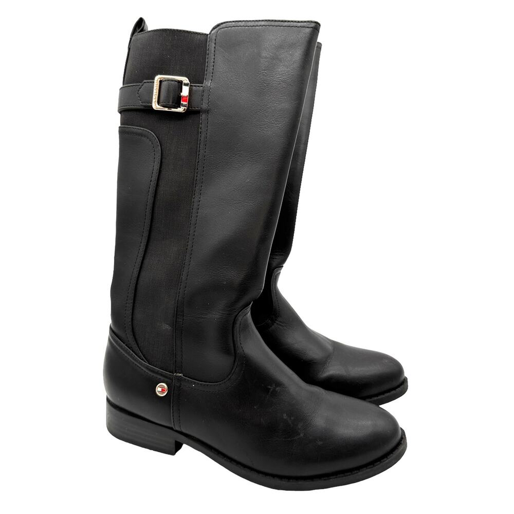 Tommy Hilfiger Girls Sz: 4 Black Side Zip Long Faux Leather Riding Boots